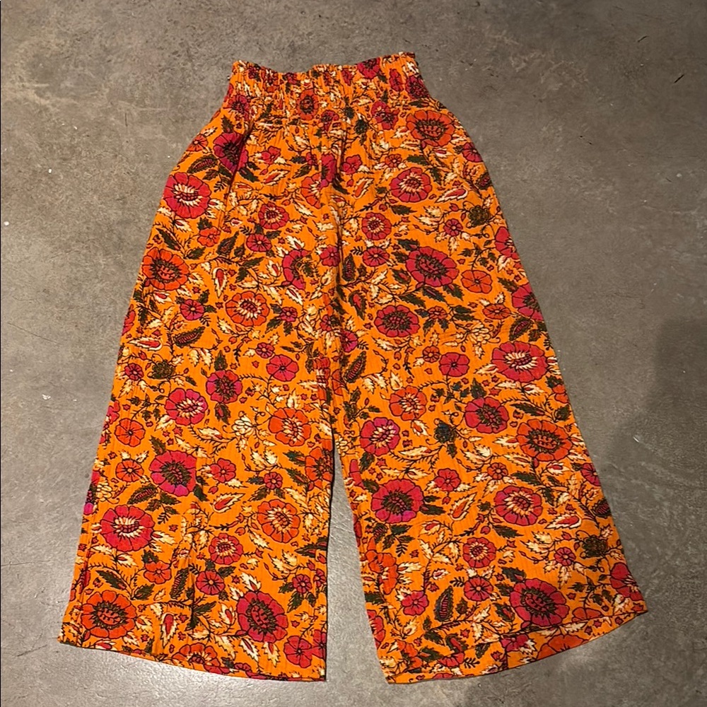 Floral Orange Wide Leg Gauzy Pants